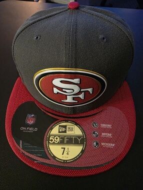 NWT New Era San Francisco 49ers 59FIFTY Fitted Hat - Gray and Red, Size 7 1/4